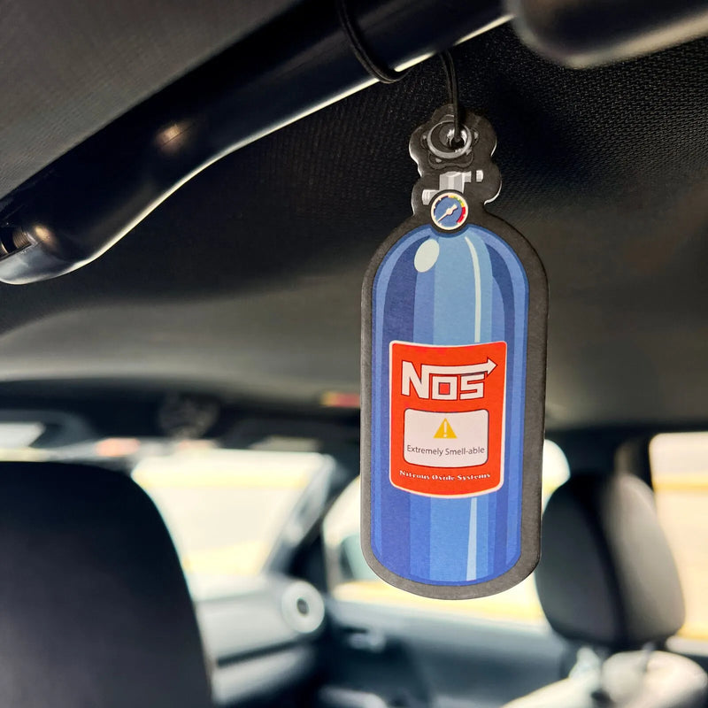 NOS Paper Air Freshener - Nitrous Car One paper air freshener with black elastic string - New Car Scent