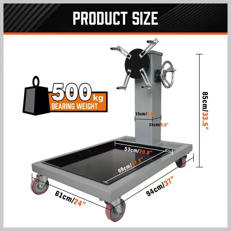 Proflow Heavy Duty Engine Stand 500 Kg, with 360deg Turntable & Handle, Grey Powder Coated, with Drip Tray - *EX DI...
