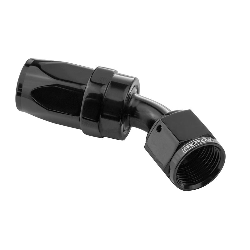 Proflow 45 Deg Hose End # 12 Black PFE102-12BK