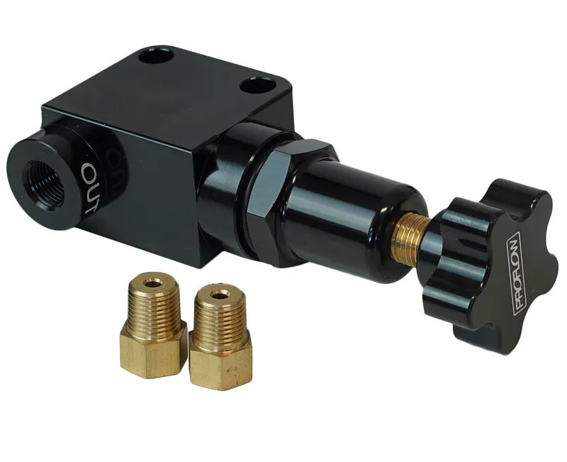 Proflow Billet Aluminium Brake Proportioning Valve, Knob Adjustment, 3/8''-24, Single Inlet/Outlet, Each