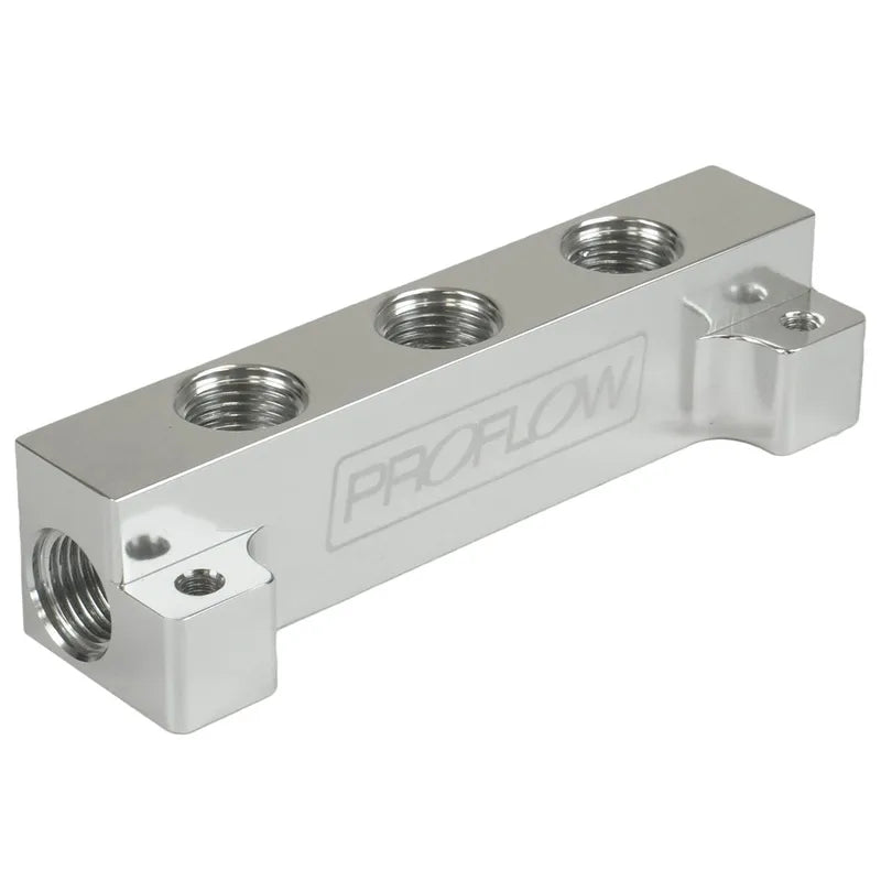 Proflow Fuel Block Log -08AN Side Ports & 3 x -06AN Ports Silver