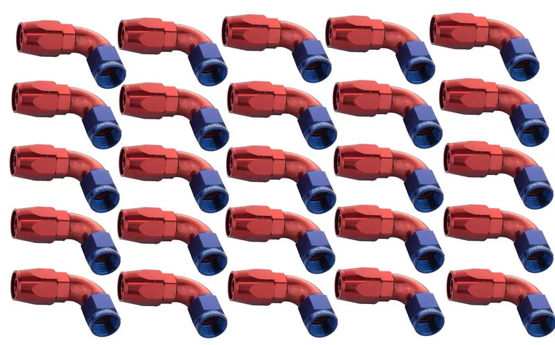 Proflow Bulk Pack Cutter Hose End 90 Degree -06AN Blue/Red 25pc