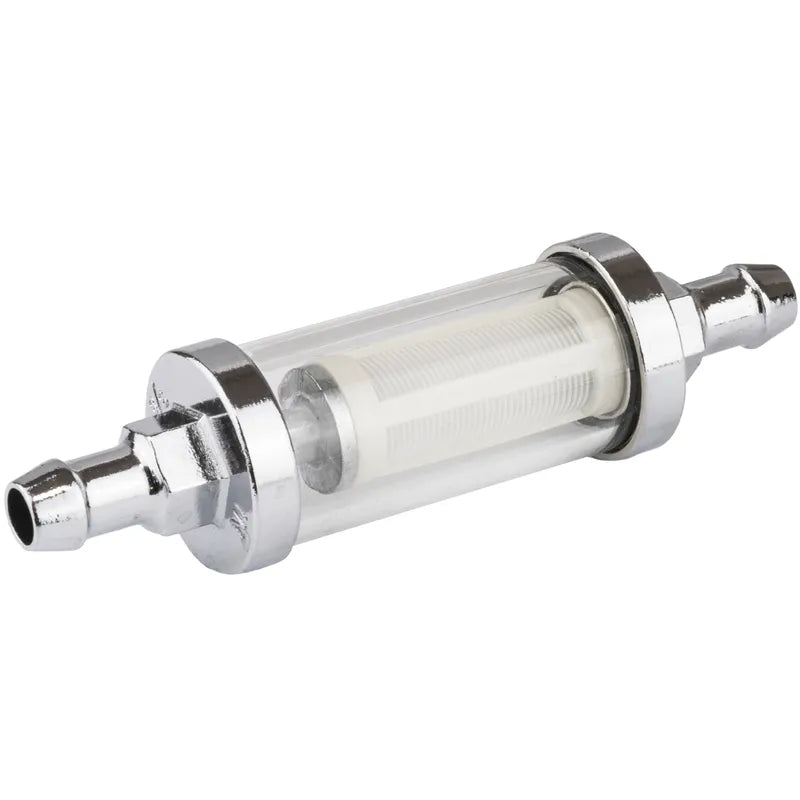 Proflow Fuel Filter Glass/Chrome Hose Barb Inlet and Outlet