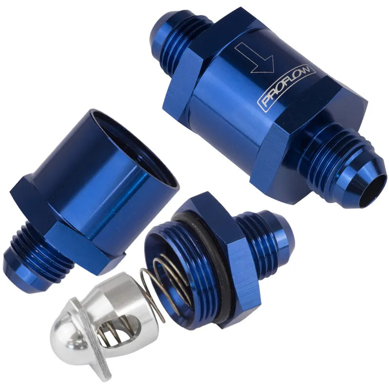 Proflow Fuel Check Valve Blue Aluminium -8 AN Male to -8 AN Male