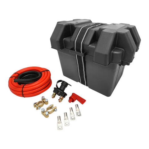 Proflow Universal Battery Box Plastic Relocation Kit External Size 340L x 245W x 270H Suit Camping Boating Cars Regular Battery