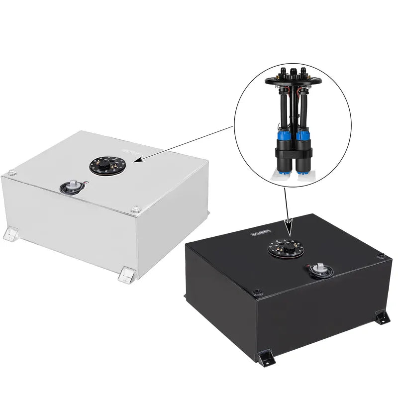 Proflow Fuel Cell EFI Baffled Tank Kit Aluminium Blackin tank Fuel Pump Module & 2x 340LPH Pumps