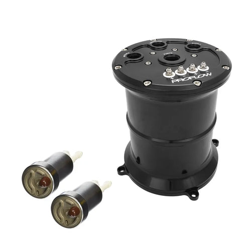 Proflow Surge Tank Kit With Dual Walbro 460 LPH Fuel Pumps EFI 2.5L Billet Aluminium Black Anodised