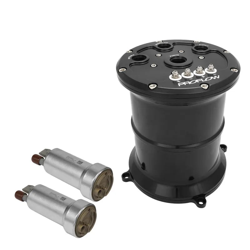 Proflow Surge Tank Kit With Dual Walbro Hellcat 525 Fuel Pumps EFI 2.5L Billet Aluminium Black Anodised