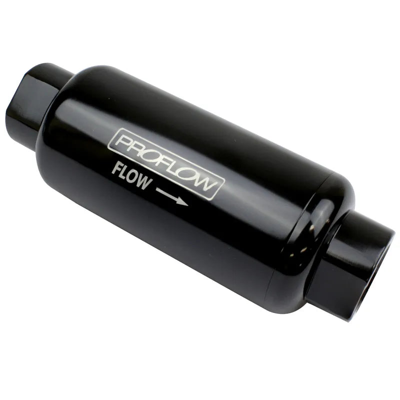 Proflow Fuel Filter Inline Mount Billet Aluminium Black Anodised 10 Microns 90mm Length -8 AN Inlet/Outlet