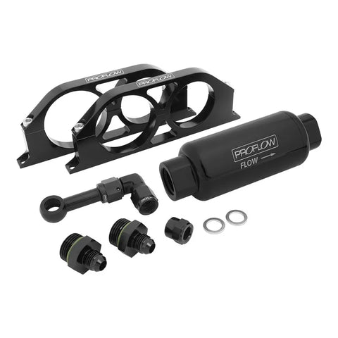 Proflow Fuel Pump Cradle Bracket Kit Billet With Fuel Filter AN10 & AN6 Adaptors Black