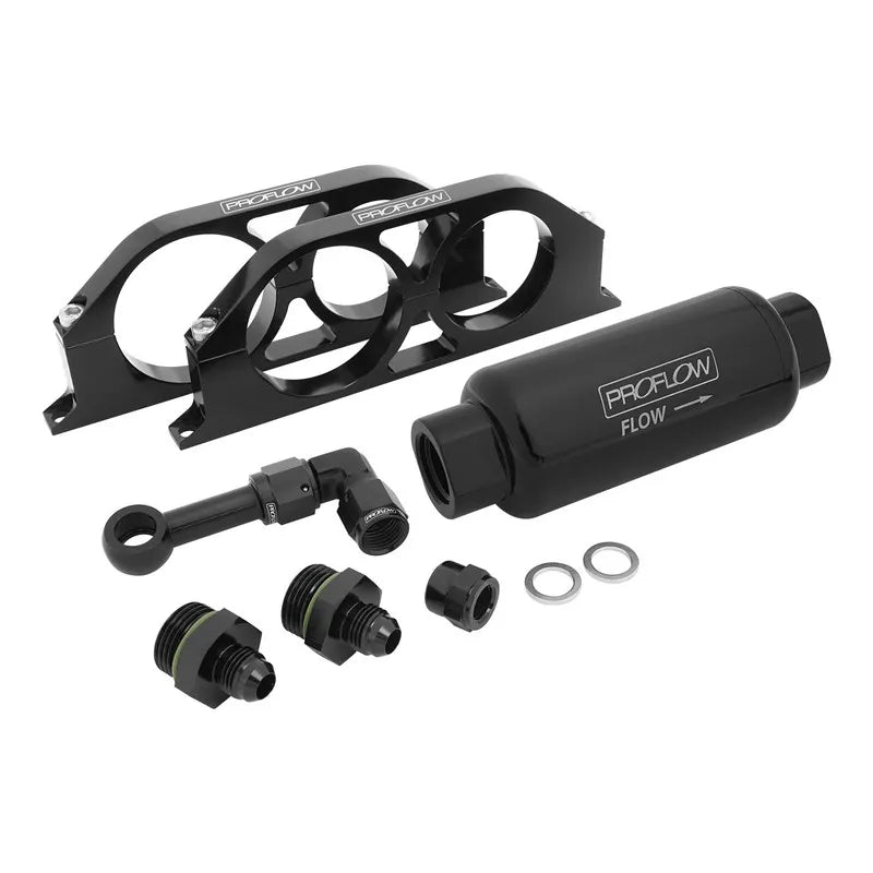 Proflow Fuel Pump Cradle Bracket Kit Billet With Fuel Filter AN10 & AN6 Adaptors Black