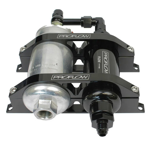 Proflow Fuel Pump Cradle Bracket Kit Billet With Fuel Filter & 300 LPH Pump AN10 & AN6 Adaptors Black