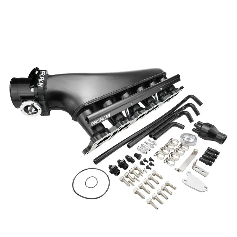 Proflow Intake Manifold Kit Fabricated Aluminium Black For Nissan RB25 Inlet Plenum 90mm Throttle Body Fuel Rail Kit
