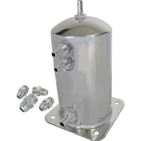 Proflow Fuel Surge Tank Aluminium 195mm x 108mm Round 1.5L Barb & AN Fitting Kit Show Polished