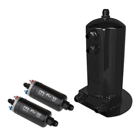 Proflow Fuel Surge Tank & Pump Kit Fabricated Aluminium 254mm x 108mm Round 2.5L 2 x 044 style Pumps