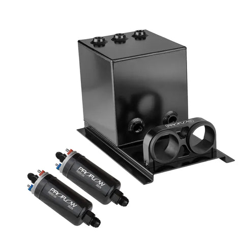 Proflow Fuel Surge Tank & Pump Kit Fabricated Aluminium Square 2x 044 Pumps 200mm x 200mm x 180mm 5L