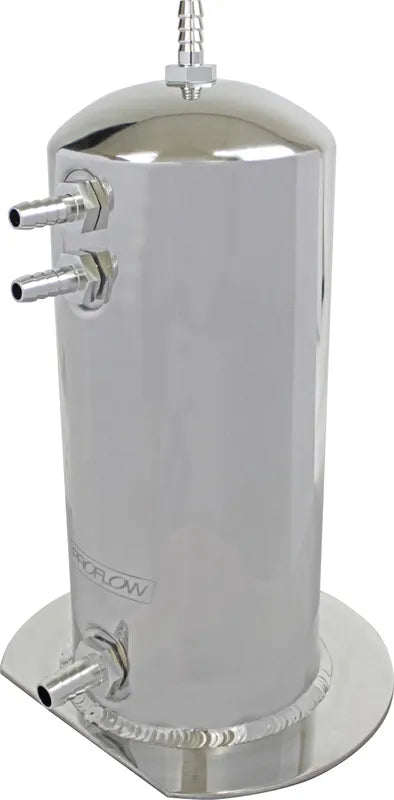 Proflow Fuel Surge Tank Aluminium 254mm x 108mm Round 2.5L Barb & AN Fitting Kit Show Polished