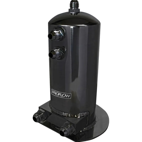 Proflow Fuel Surge Tank Fabricated Aluminium 254mm x 108mm Round 2.5L AN Fitting Kit Black Anodised Dual Outlets