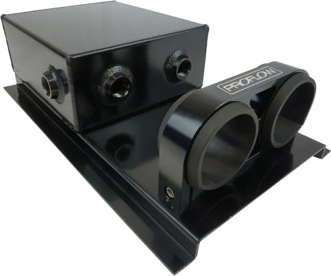Proflow Fuel Surge Tank Fabricated Aluminium Square Slim 044 Pump Mounts 80mm x 200mm x 180mm 2.5L Black Anodised