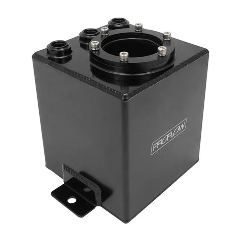 Proflow Fuel Surge Tank Fabricated Aluminium Square Suits 044 Bosch Pumps 2.5L AN6 Ports Black Anodised