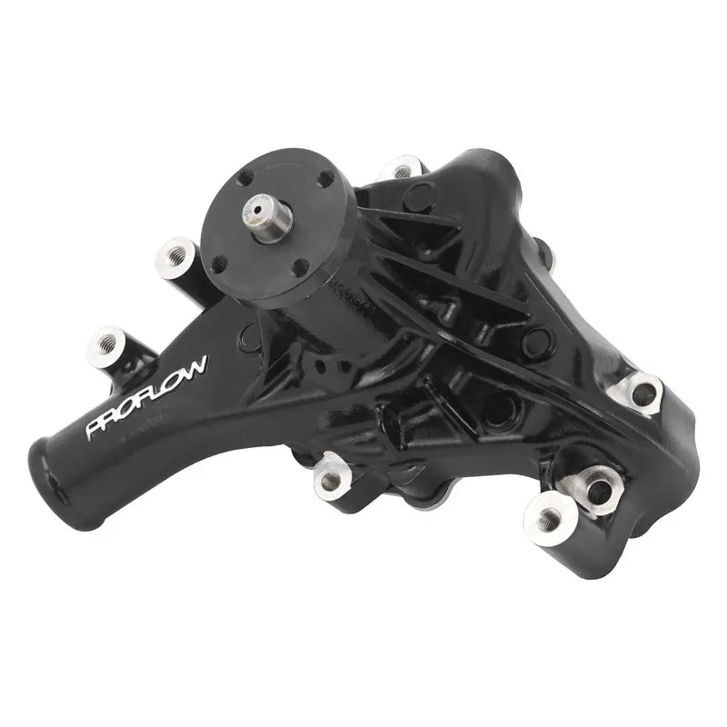 Proflow Water Pump CoolMax Mechanical Long High-Volume Aluminium Black Powedercoat Natural SB Chev