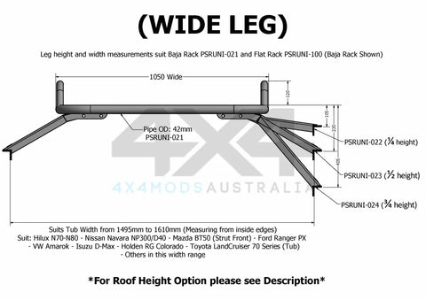 Performance Suspension Racing Baja Rack Flat Universal Tub Rack with Ranger PX Wildtrak Only Leg - Set of 4 — fits...