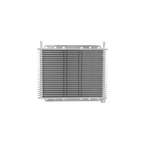 PWR Trans Oil Cooler - 280 x 200 x 19mm 3/8" Hose Barb suits 9" SPAL Fan, Temp Switch Boss - Raw