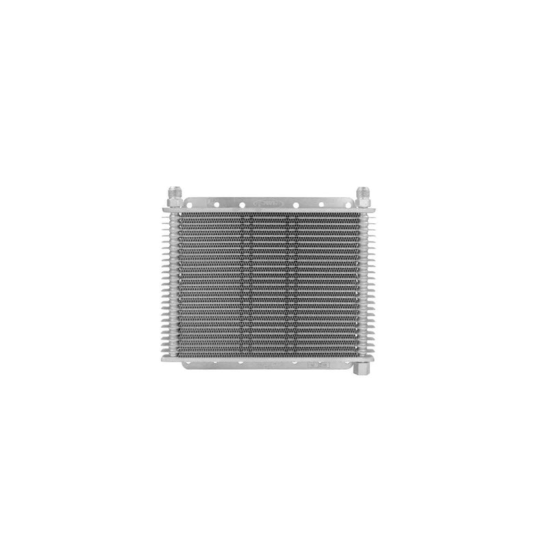 PWR Trans Oil Cooler - 280 x 200 x 19mm -8 AN fittings suits 9" SPAL Fan, Temp Switch Boss - Black Powder Coat