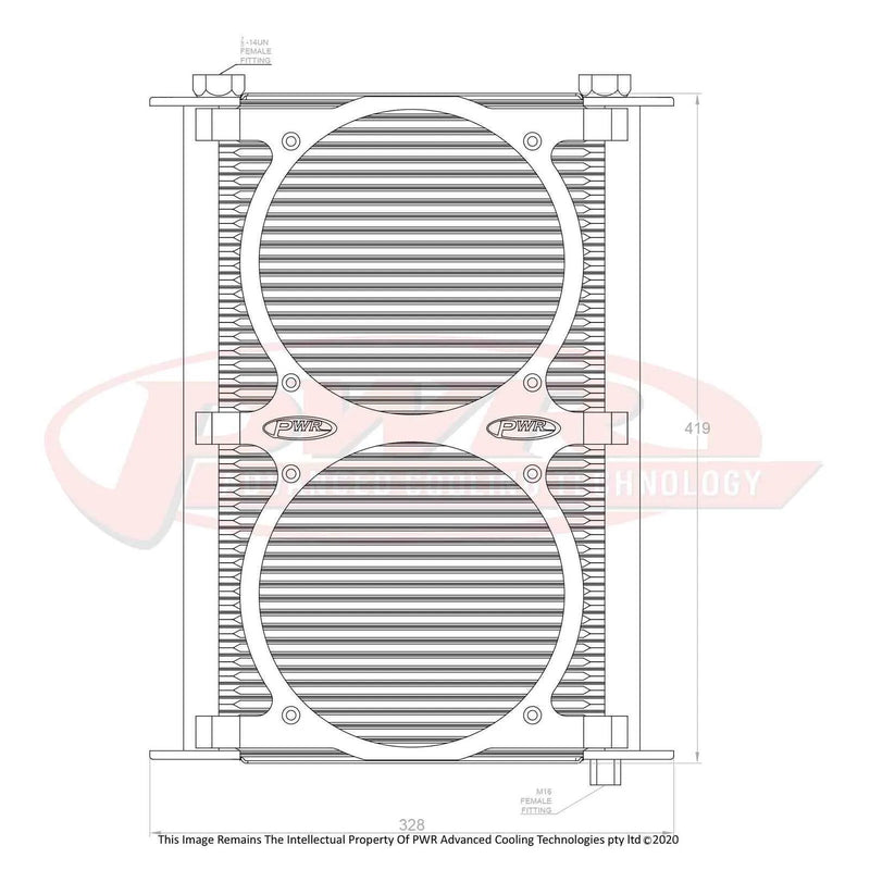 PWR Engine Oil Cooler - Plate and Fin 280 x 423 x 37mm 48 Row