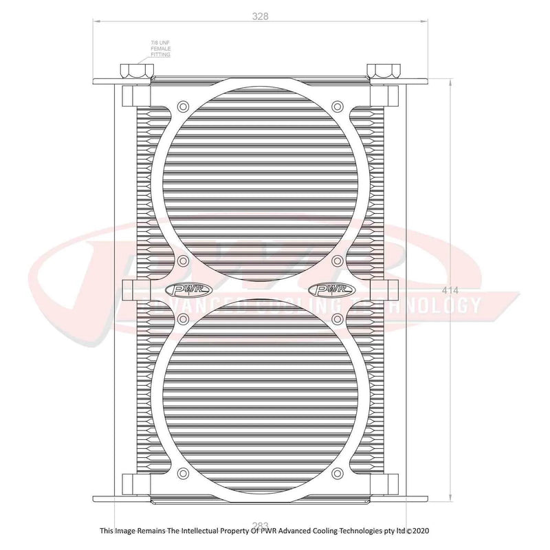 PWR Engine Oil Cooler - Plate and Fin 280 x 423 x 37mm 48 Row suits 2 x 8" SPAL Fans