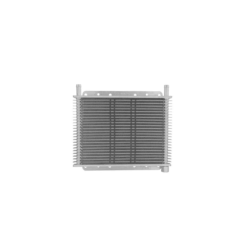 PWR Trans Oil Cooler - 280 x 200 x 19mm 1/2" Hose Barb suits 9" SPAL Fan, Temp Switch Boss - Black Powder Coat