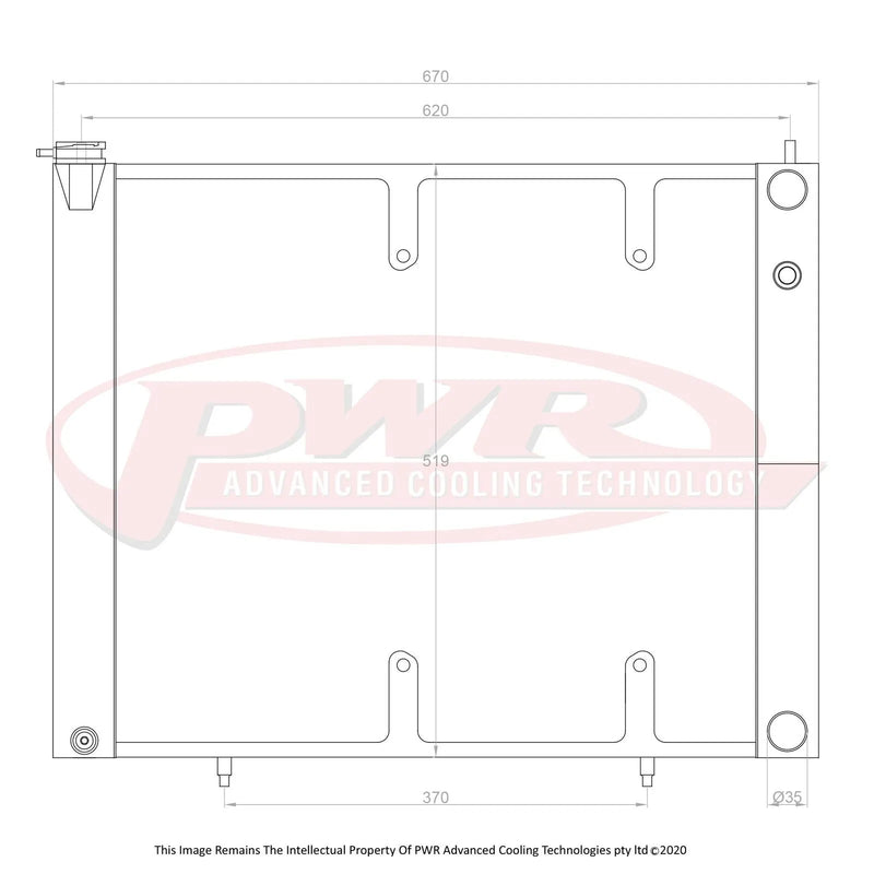 PWR 55mm 2-Pass Crossflow Radiator w/ 16" SPAL Fan Mounts (Skyline R34 GTR 99-02)