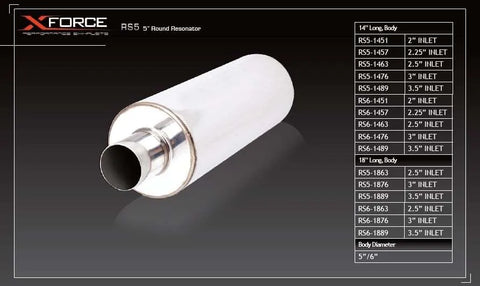 XForce Universal Muffler - 2.5in Inlet/6in Round Resonator Stainless Steel