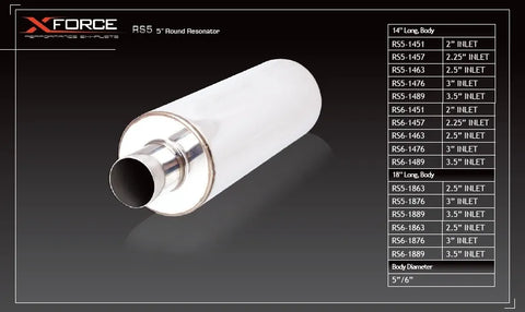 XForce Universal Muffler - 3in Inlet/6in Round Resonator Stainless Steel