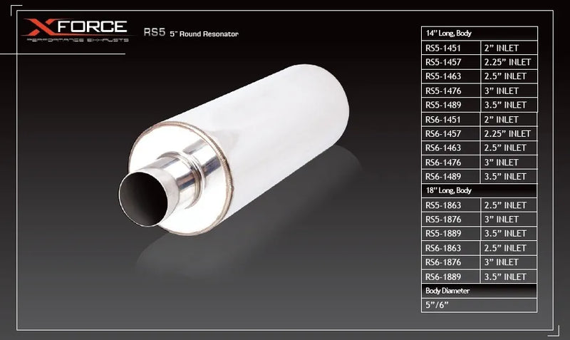 XForce Universal Muffler - 3in Inlet/6in Round Resonator Stainless Steel