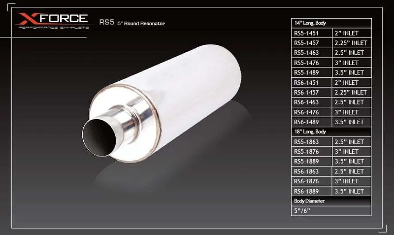 XForce Universal Muffler - 3.5in Inlet/6in Round Resonator Stainless Steel