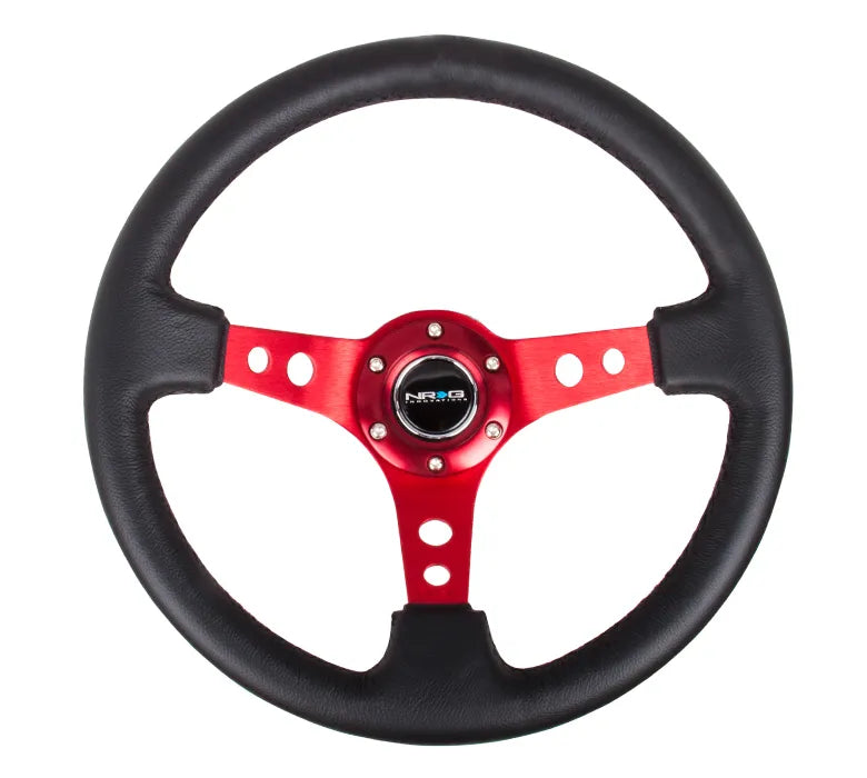 NRG Reinforced Steering Wheel - 350mm Deep, Black Leather with Red Spokes