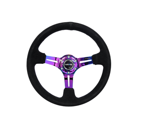 NRG Reinforced Steering Wheel 350mm Suede 3in Deep Slotted Neochrome