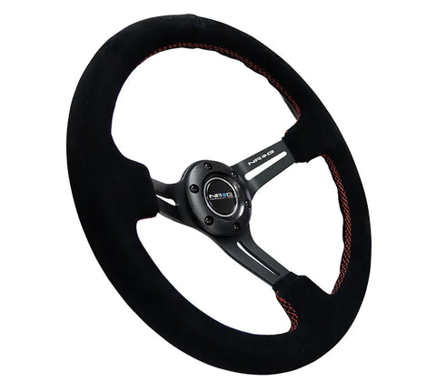 NRG Reinforced Steering Wheel 350mm Suede 3in Deep Slotted Black w/Red Stitch (image 2)