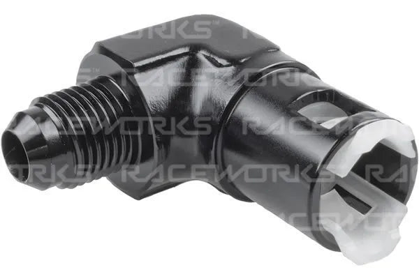 Raceworks GM Female EFI 90 Deg Adaptor Tube to Barb Plastic