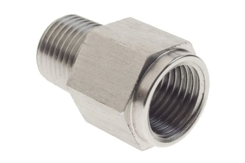 Raceworks 1/8" BSPT Male to M10x1.0 Female Female Bosch Sensor Adapter Fitting Stainless