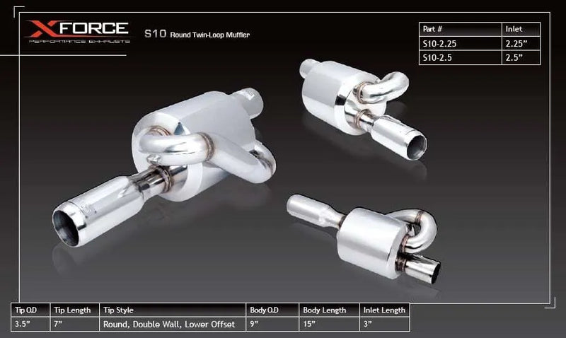 XForce 2.5in Inlet Lower Offset Round Twin-Loop Muffler