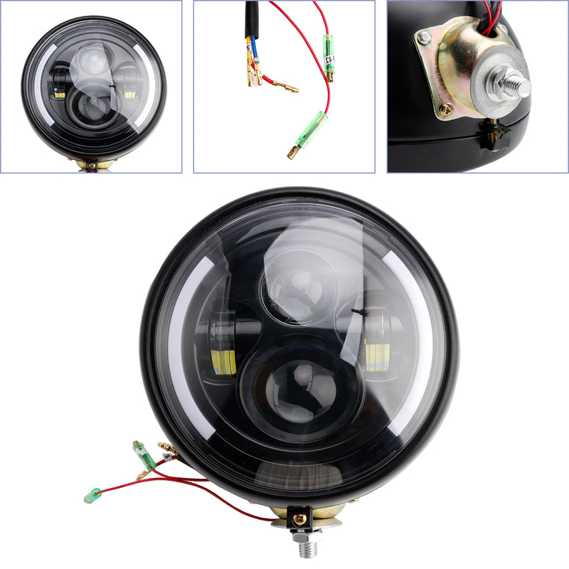 Powersports Pro Multifunctional Beam Headlight Lamp Custom Black #84 For Racer Bobber Chopper