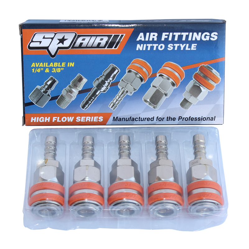 SP Tools Air Fittings - 3/8" Hose Tail Coupler Coupler - Nitto Style - Hi Flow Series - Box of 5