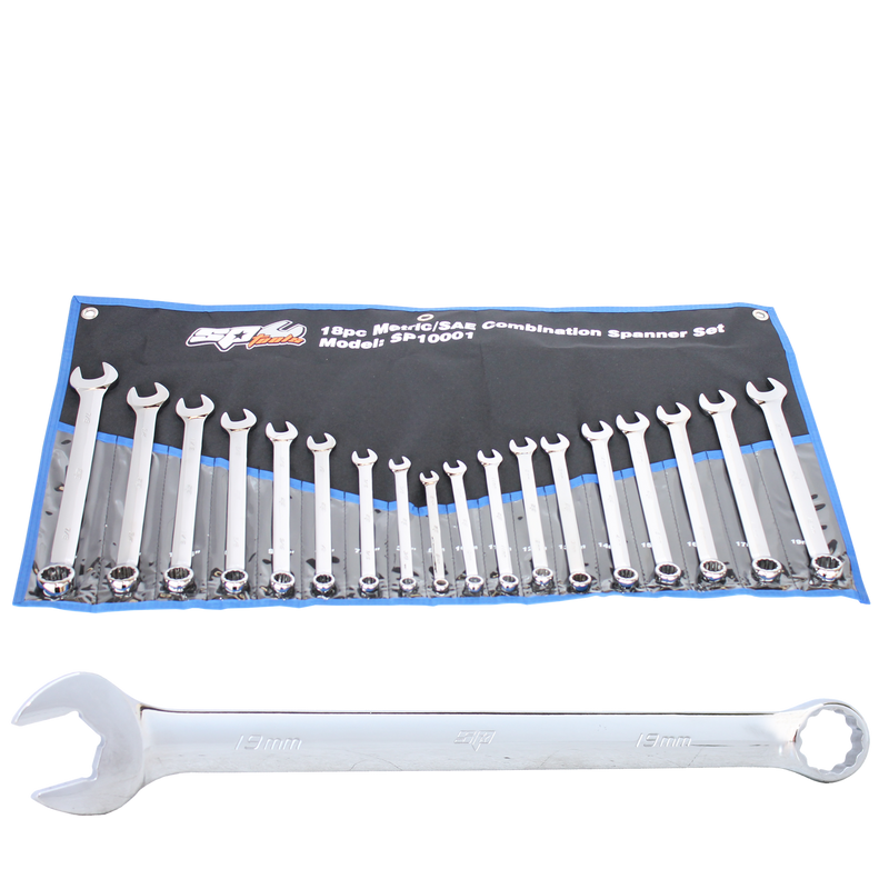 SP Tools Combination ROE Quad Drive Spanner Set - 15° Offset - Metric/SAE - 18pc