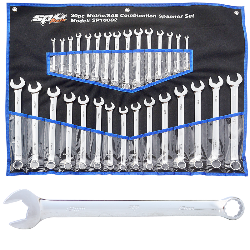 SP Tools Combination ROE Quad Drive Spanner Set - 15° Offset - Metric/SAE - 30pc