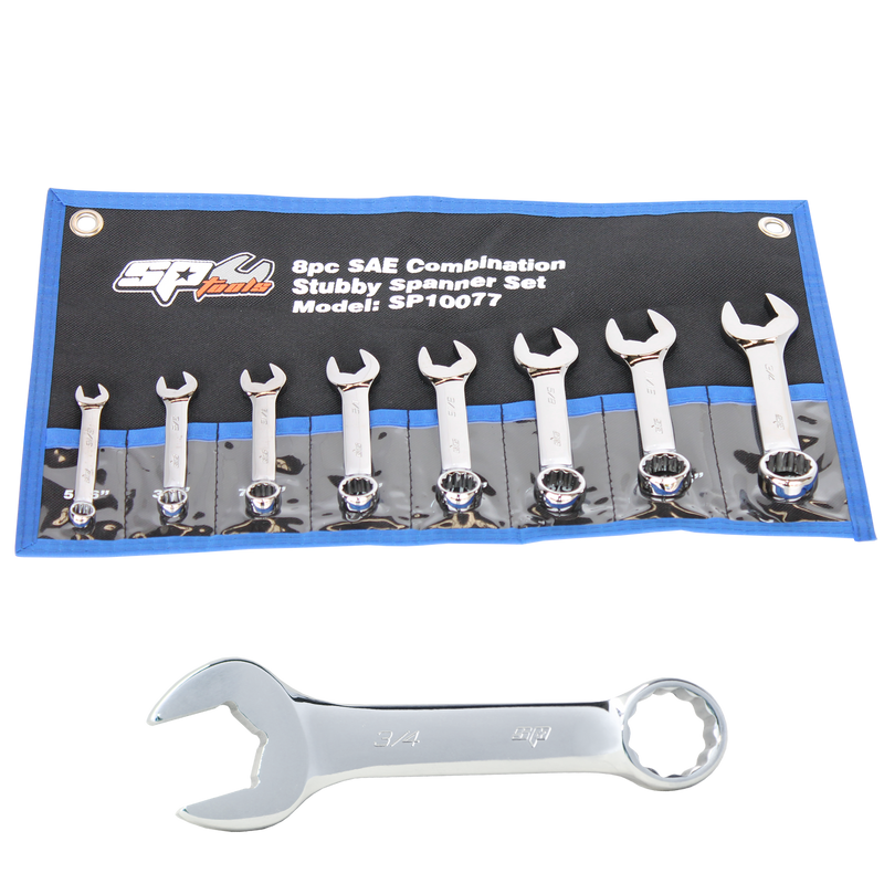 SP Tools Combination ROE Quad Drive Spanner Set - Stubby - 15° Offset - SAE - 8pc