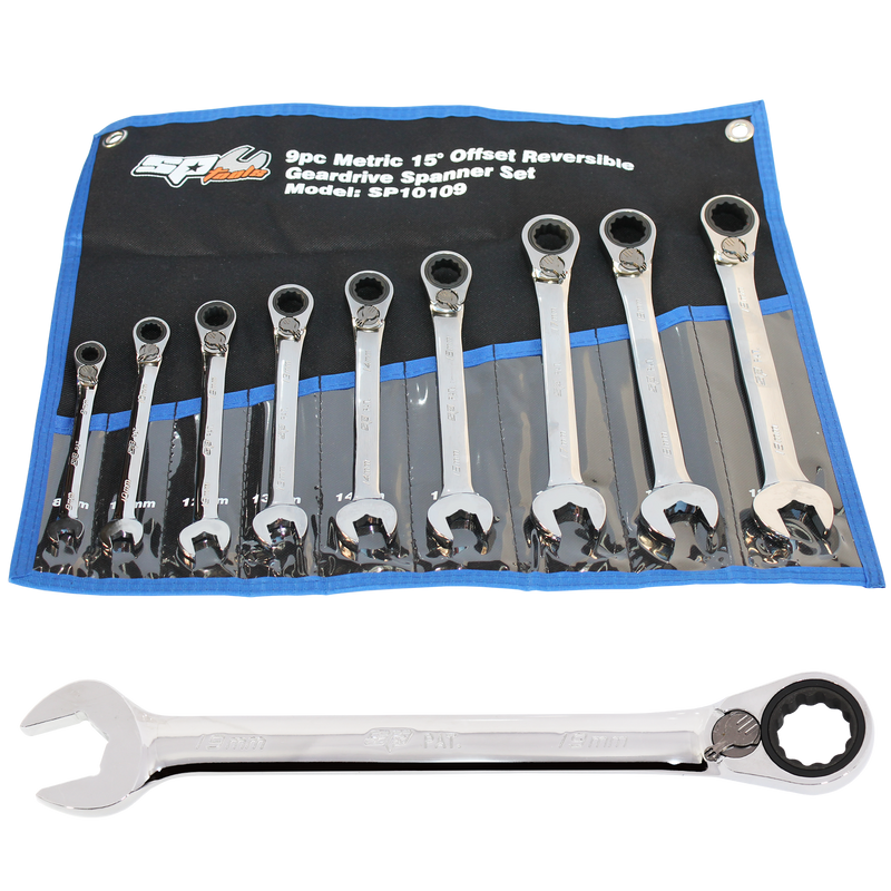 SP Tools Gear Drive ROE Quad Drive Spanner Set - 15° Offset - Metric - 9pc