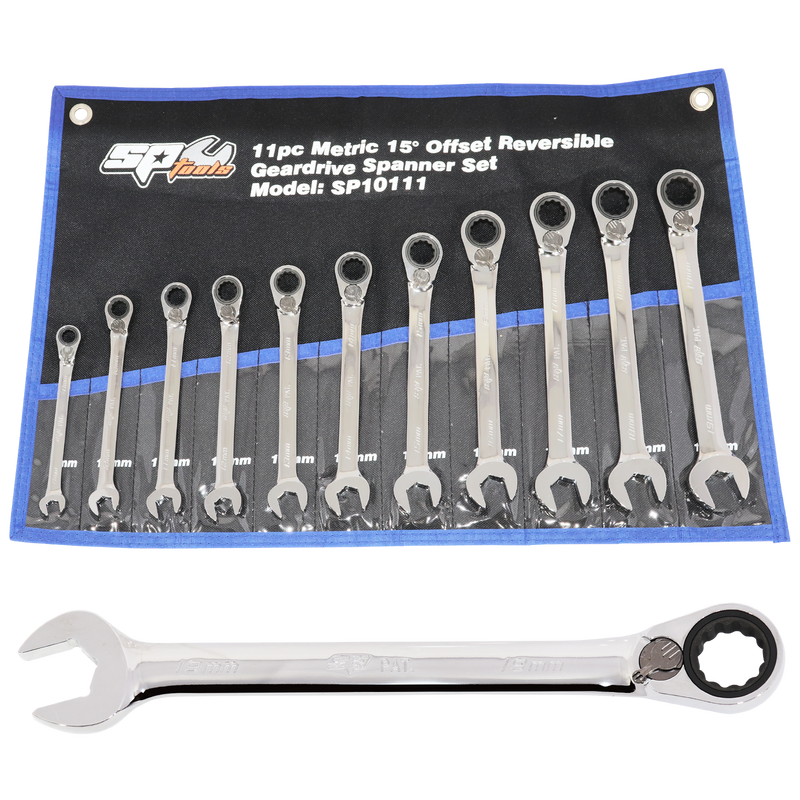 SP Tools Gear Drive ROE Quad Drive Spanner Set - 15° Offset - Metric - 11pc