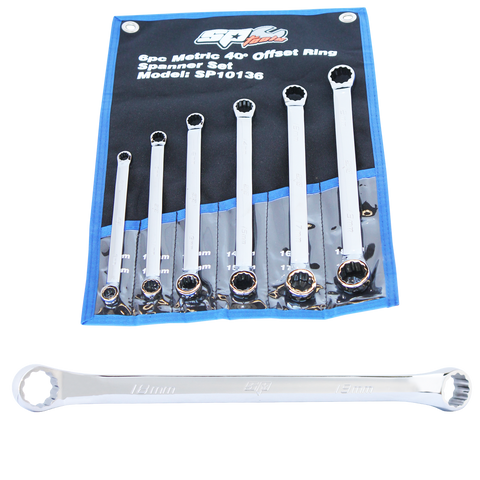 SP Tools Double Ring Spanner Set - 40° Offset - Long - Metric - 6pc